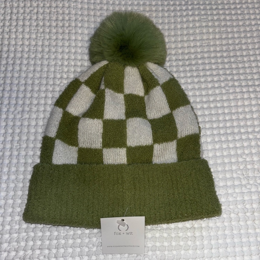 Green and White Checkered Beanie
